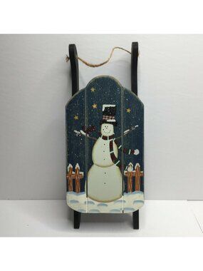 Primitive Snowman Sled Christmas Tree Ornament Decoration Farmhouse Stars